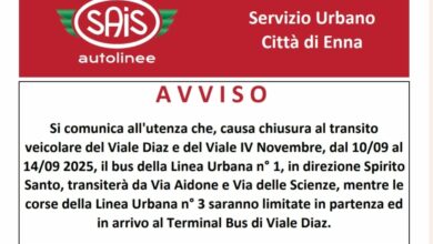 Photo of Enna: variazioni temporanee alle linee urbane 1 e 3 