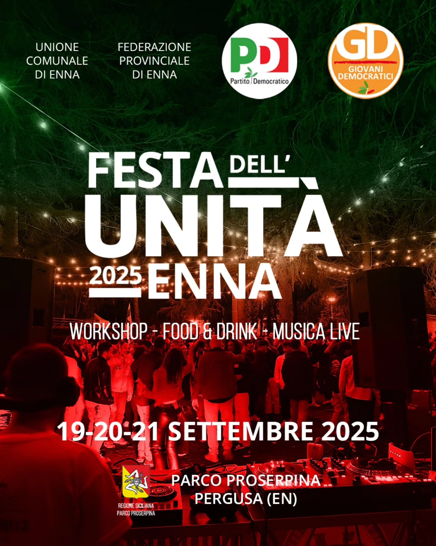 Photo of Enna, dal 19 al 21 settembre la Festa dell’Unità al Parco Proserpina