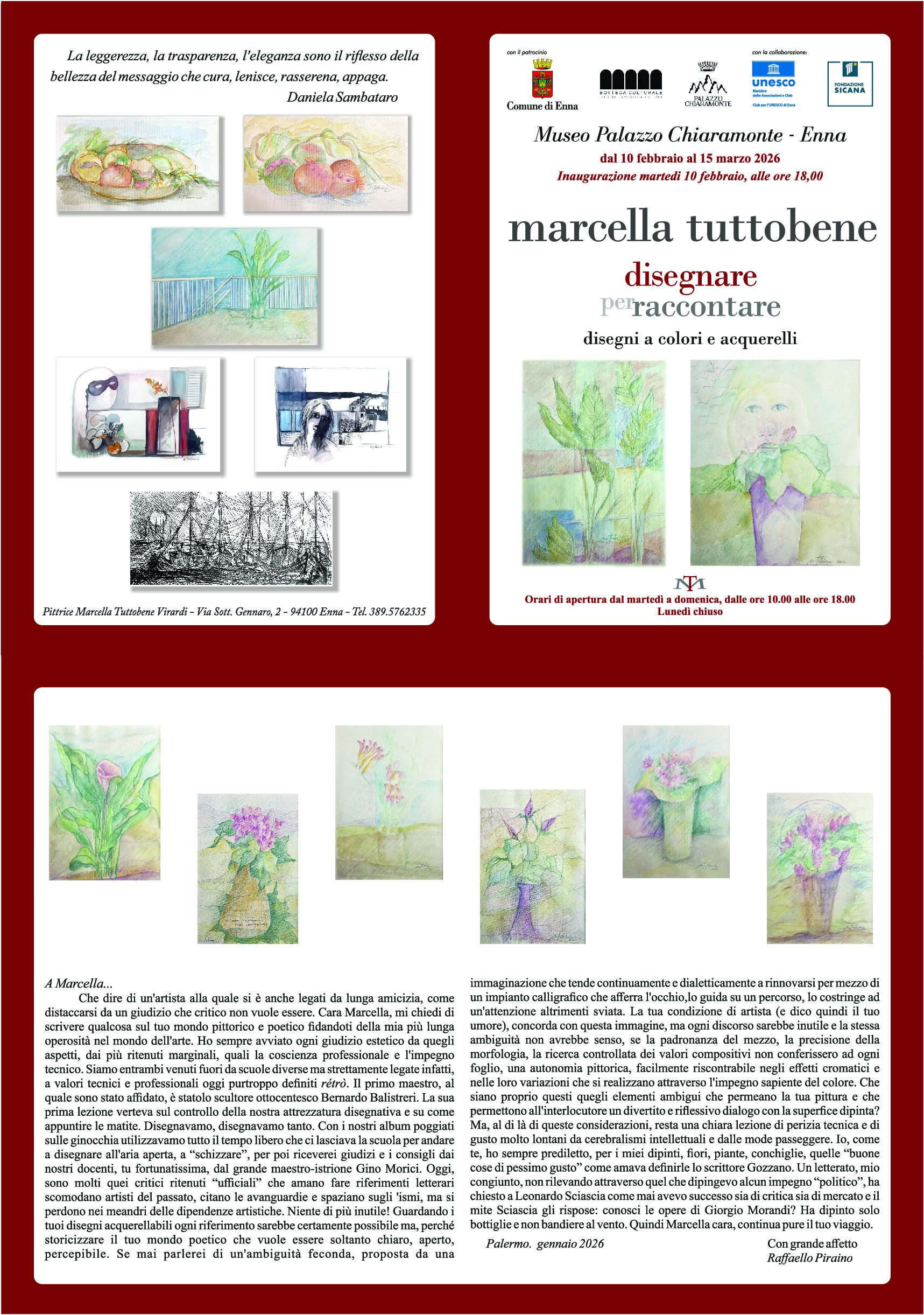 Photo of Enna, Marcella Tuttobene al Museo Palazzo Chiaramonte: il 10 febbraio l’inaugurazione di “Disegnare per raccontare”